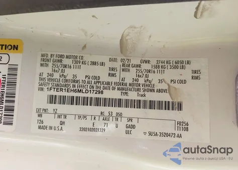 2021 Ford Ranger Xl из США, поврежденный, VIN 1FTER1EH6MLD17298